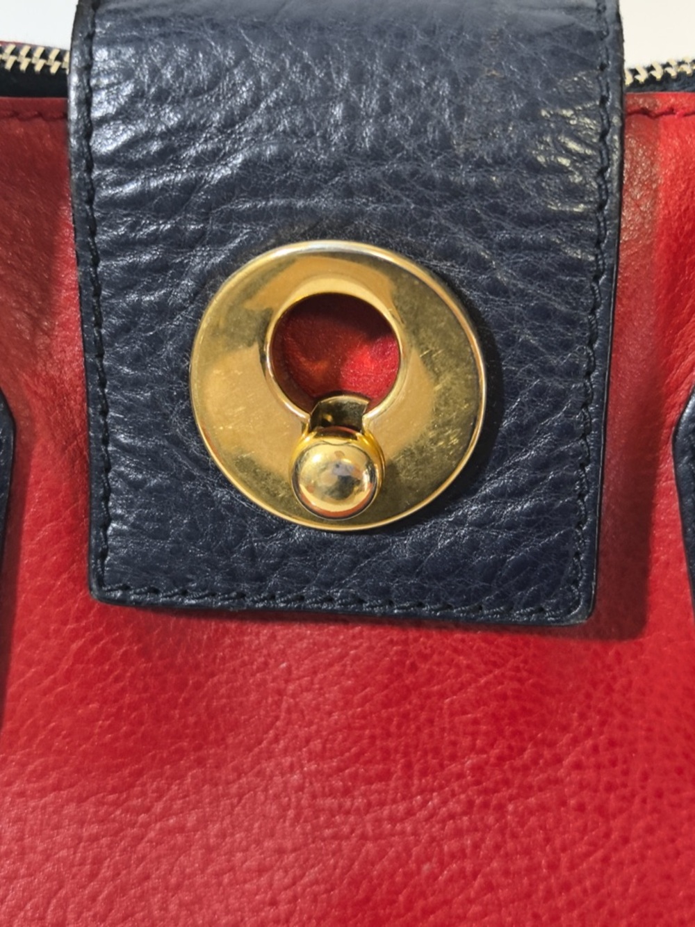 YSL Red Grey Color-Block Leather Suede Tote with Pouch - Picture 7 of 12
